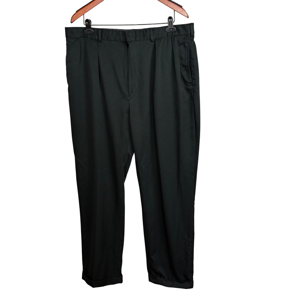 Vintage Polo Ralph Lauren Dress Pants Men 40x32 Black Polyester Pleated Cuffed‎